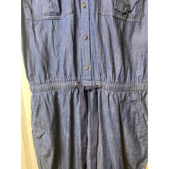 Old Navy Denim Chambray Jumpsuit | Utility Drawstring Waist Short Sleeve Small - Picture 5 of 9